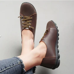 Big size (35-44) Women shoes genuine leather shoes women flats retro ladies shoes plain toe lace-up casual moccasins sneaker