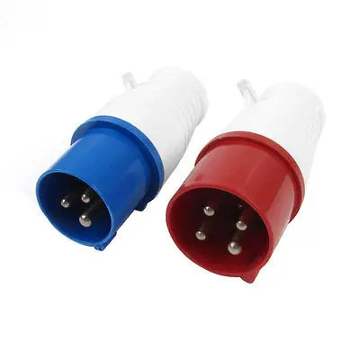 AC 220-250V 32A IP44 2P + E IEC309-2 Industrial Plug Conector White Blue 2 Pcs