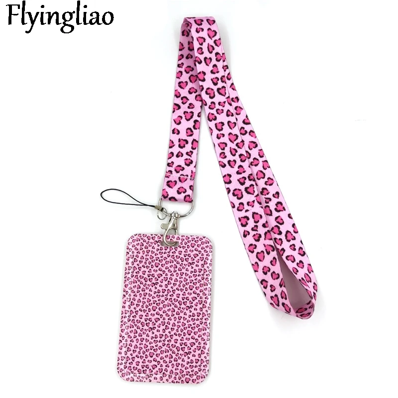 Pink Leopard Pattern Key lanyard Car KeyChain ID Card Pass Gym Mobile Phone Badge Kids Key Ring Holder Jewelry Decorations