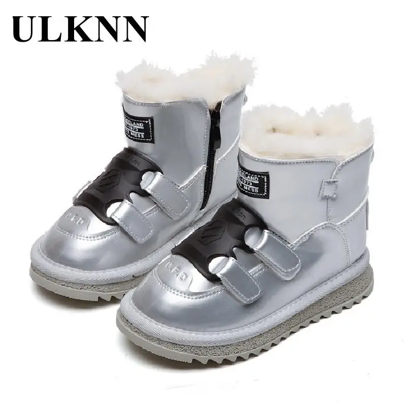 Infants Snow Boots Girl 2023 Winter Children Boys Shoes Leathter Shoe Waterproof Plush Sneaker 2-12Y Teen Fashion Ankle Boots