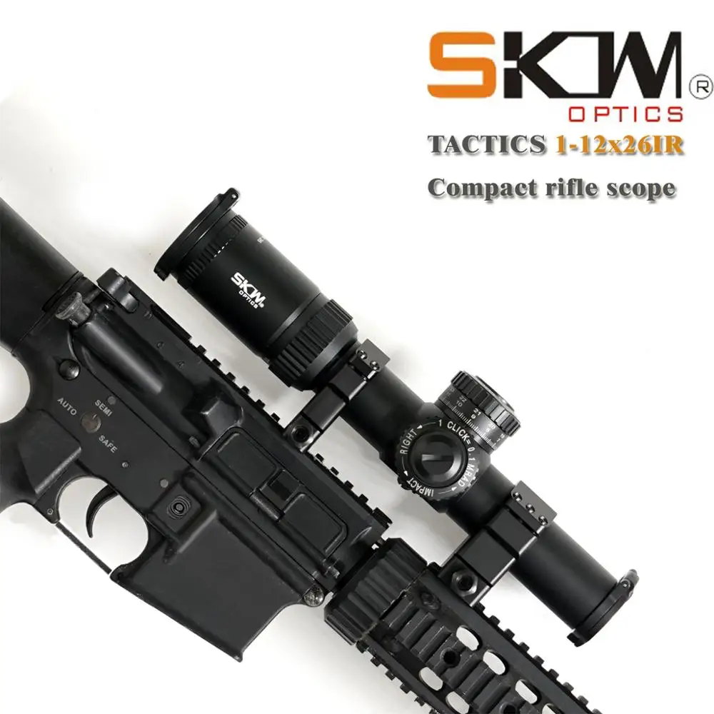 

SKWoptics-Riflescope with CNC Rings, Tactical Reticle, Shock Proof, Rifle Sight, Hunting Scope, 1-12x26, 34mm