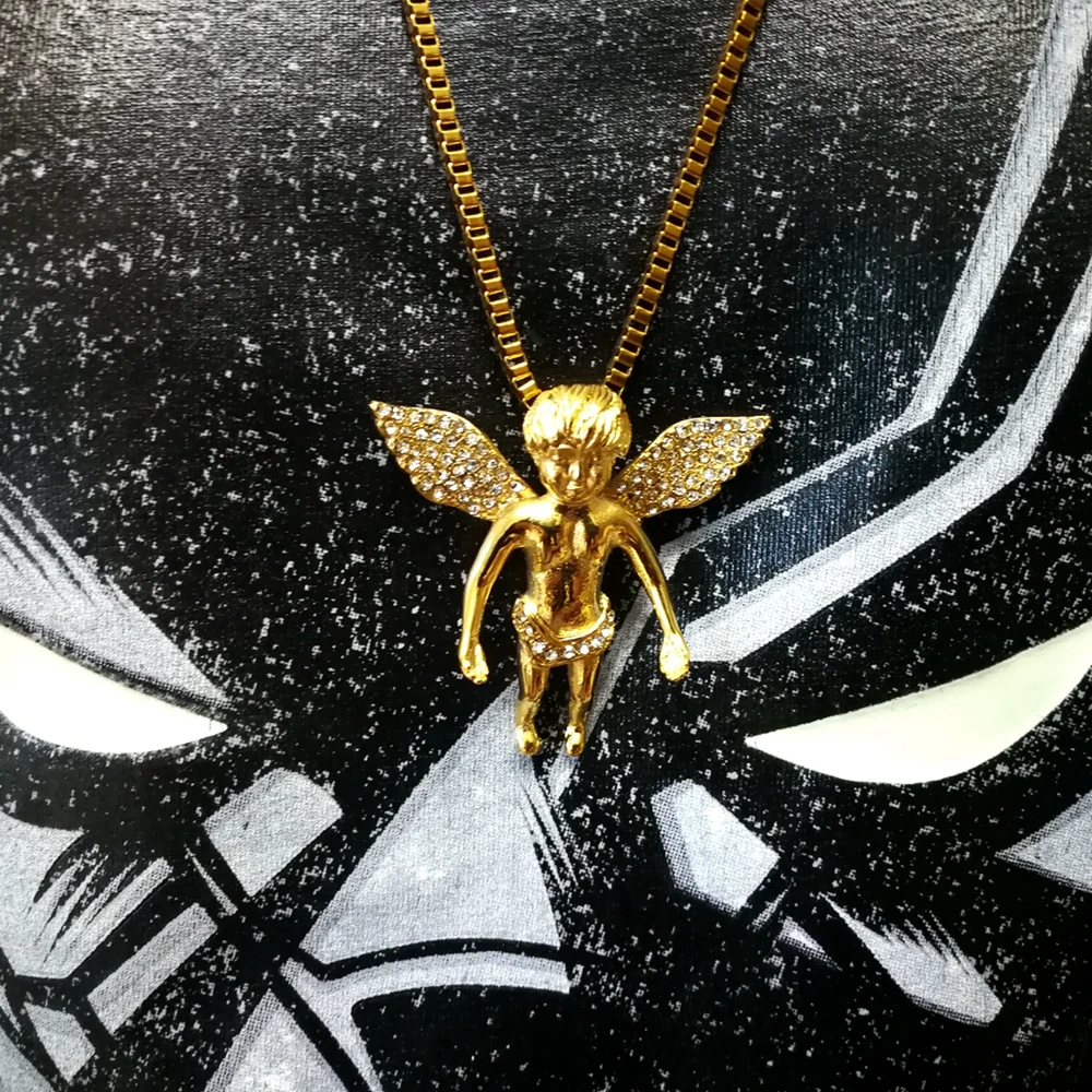 SDA Gold Color Charm Angel Pendant Men Chain Jewelry HipHop Rapper Rock Style Facotry Wholesale