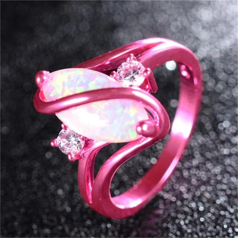 New Fashion Women Rings Pink Crystal Fine Jewelry Classic Wedding Engagement Bands Lady Birthday Gift For Girl Rings