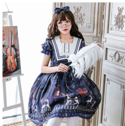 Kawaii Mädchen Tee Party vintage palaca lolita op loli cos Japanischen süßen kleid spitze bowknot hohe taille niedlich druck kleid