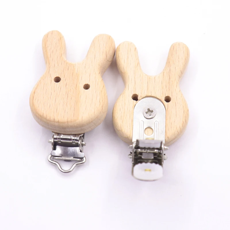 5PCS Wooden pacifier baby accessories wooden animal pacifier metal holder rabbit pacifier wooden baby teeth