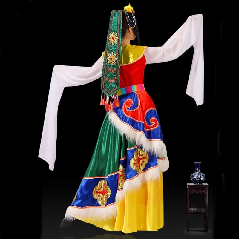 Mongolian Party Clothes Chinese Water Sleeve Folk Dance Costumes Clothing Stage Dancer Outfit Wear Performance Tibetan Dress