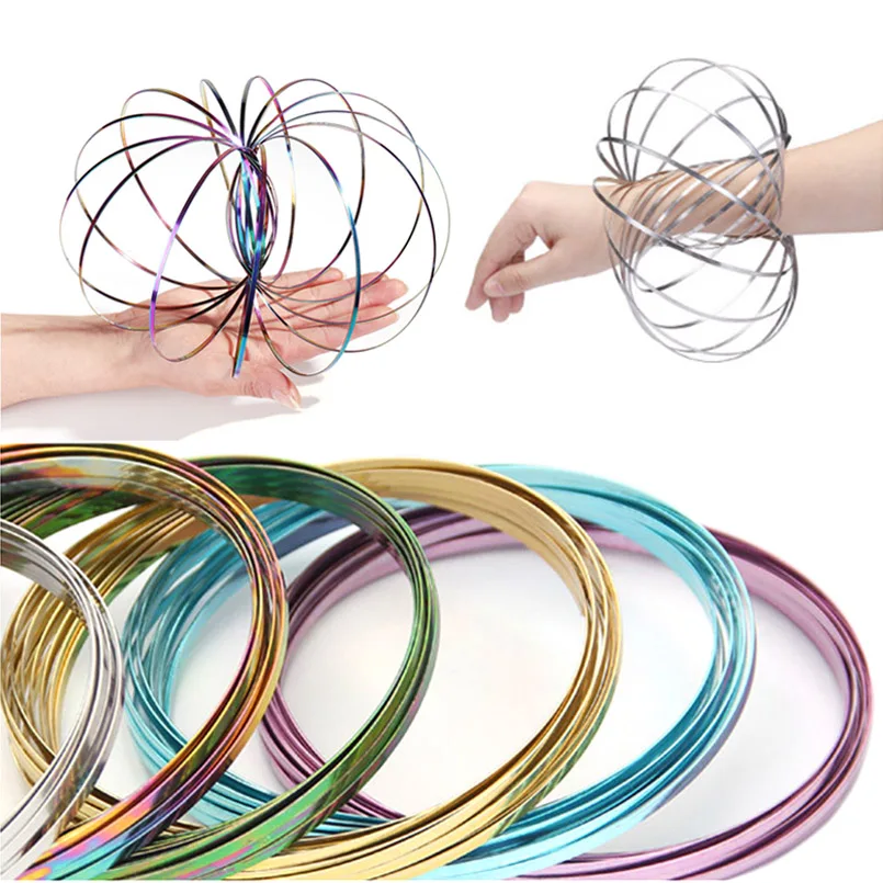 Bracelet magique anti-stress en acier inoxydable 304, anneau de flux drôle, jouets de printemps cinétiques, documents de flux