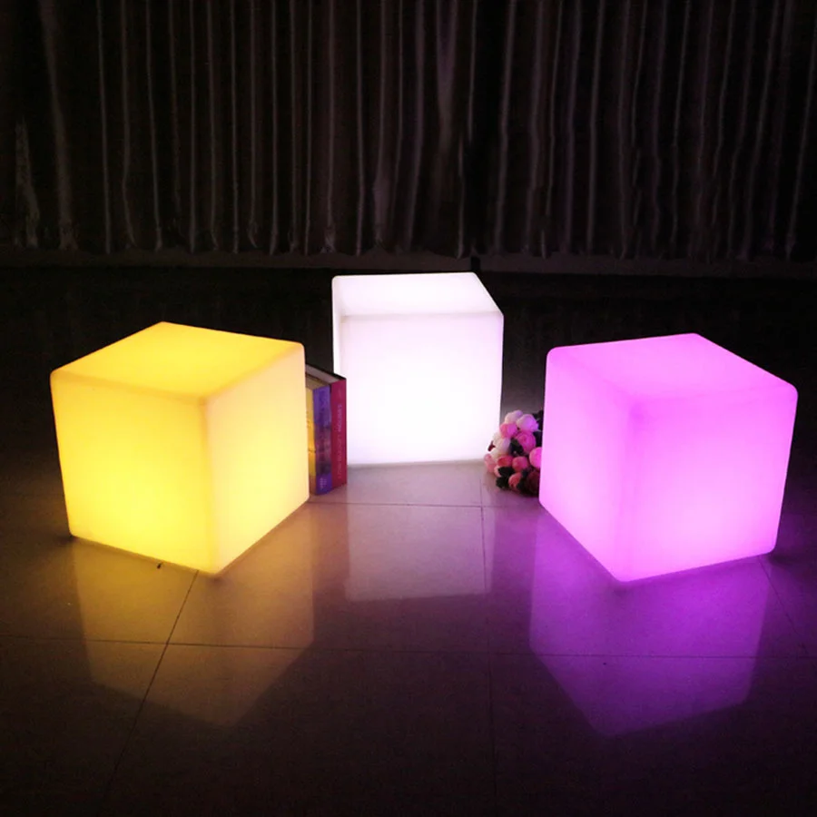 Creative 10/15/20cm LED Cube Light Outdoor Waterproof Seat Chair Garden Light Remote 16 Colors Bar KTV Pool Glowing Night Lights