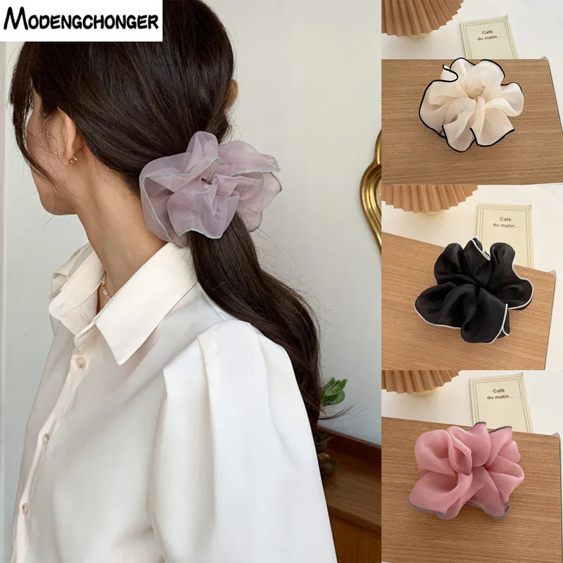 1PC Sweet Oversized Hair Scrunchies For Women Satin Chiffon Hair Rubber Bands Elastic Hair Ties Accessories Ponytail Holder Hot