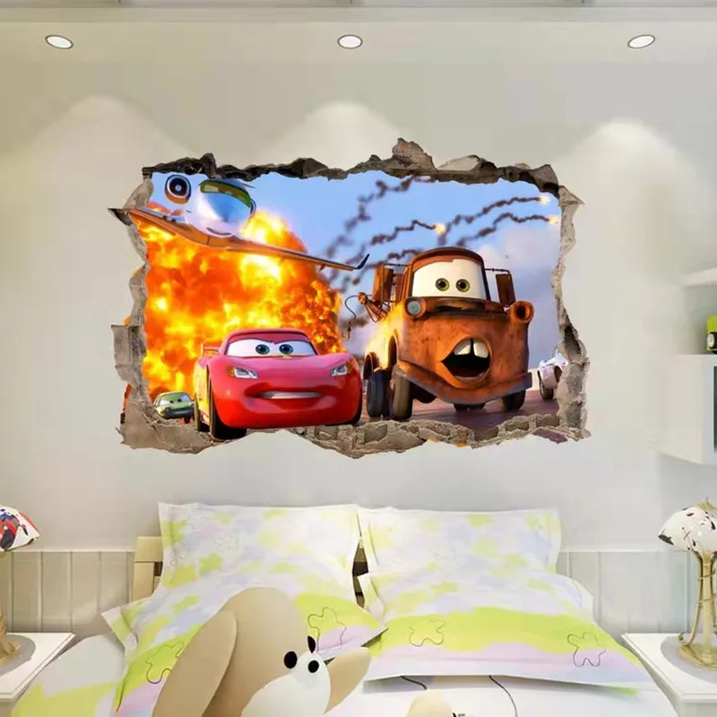 Adesivi murali auto cartone animato per camerette ragazzi cameretta arredamento camera da letto carta da parati 3D poster decorazione camera dei