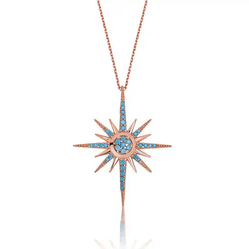 Silver Pole Star Lady 'S Necklace Zircon Stone 925 Sterling Women Fine Jewelry Wedding Party Birthday Gift - Jeweled - Box - Pendant - Chain Choker - Female - Ladies - Fashion