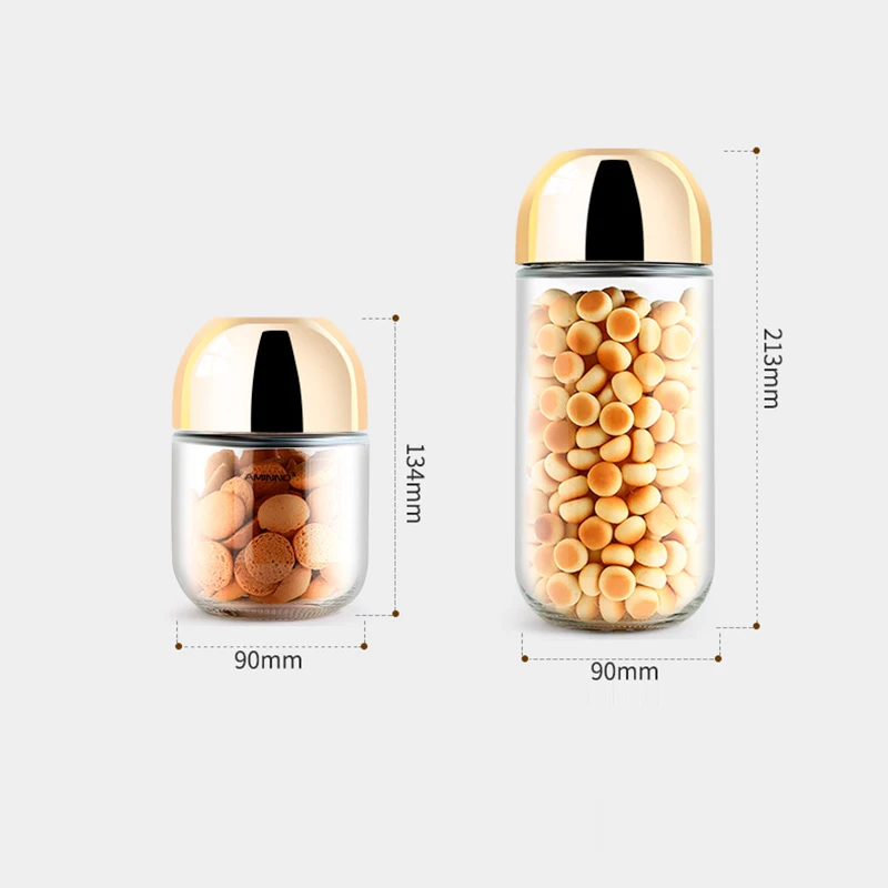 Gold-plated Transparent Glass Jar with Lid Sealed Food Storage Container Candy Box Food Jar Coffee Bean Tea Can Kitchen Decor