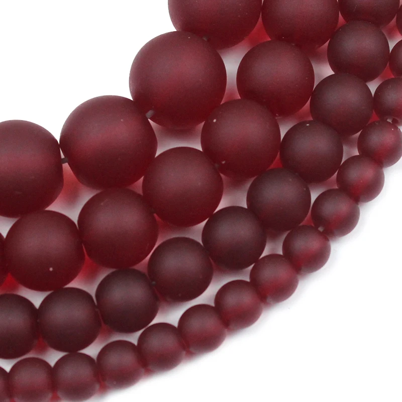 Natural Matte Frosted Garnet Red Chalcedony Stone Round Loose Spacer Glass Beads 4 6 8 10 12 MM Beads For Jewelry Making Fit DIY