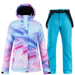 Women's Colorful Snow Suit Wear, Snowboard Clothing, Waterproof Costumes, Outdoor Ski Jacket, Strap Pants, Bibs, Winter, Fashion