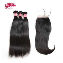 Ali Queen Hair Straight Brazilian Human Hair 4x4 5x5 HD Lace Closure With Bundles 3/4pcs Remy Hair Bundles With Closure Wig