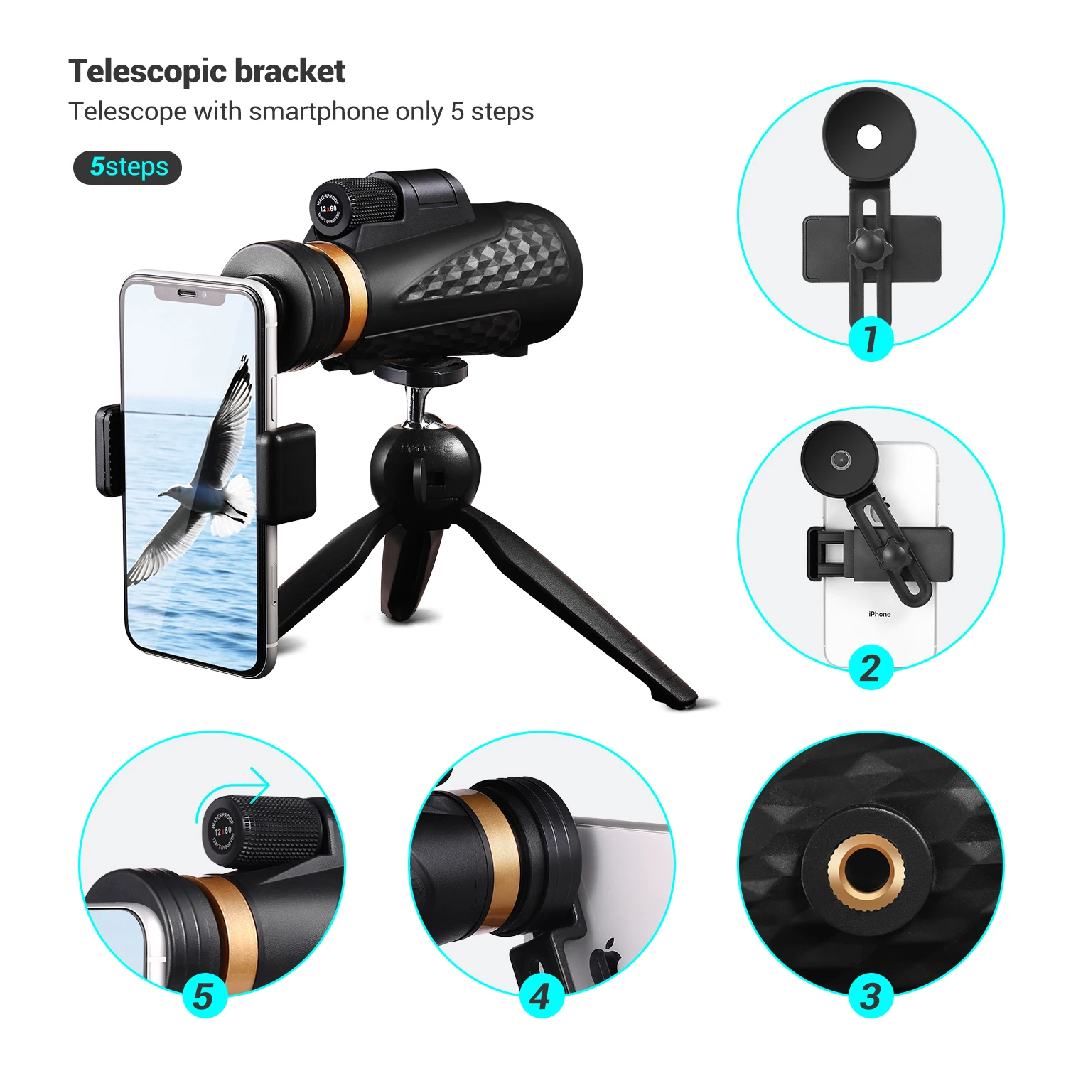 18x62 Outdoor High-definition Single Telescope Manual Focus All Optical Glass Multi-Coated Telescopic Mount Hunting Birdwatching