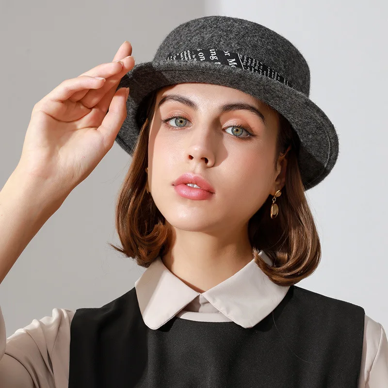

X4030 British Style Woolen Top Hat Women Wool Fedora Caps Adult Leisure Style Woolen Dome Cap Bucket Hat Women