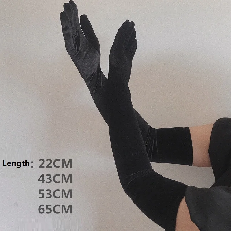 Winter Autumn Women Gold Velvet Long Touch Screen Gloves 43cm 53cm 65cm Long Gloves Black Warm Velvet Elastic Warm Driving Glove