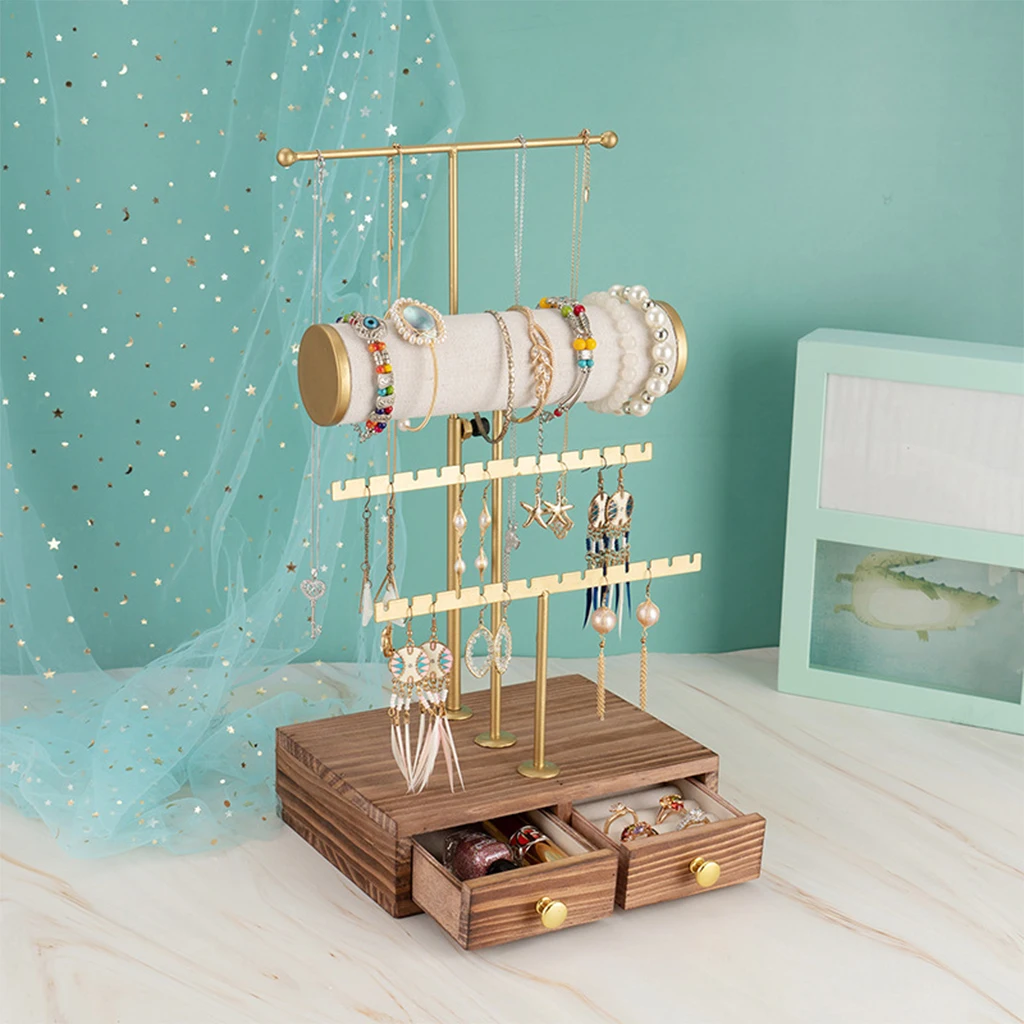 

3 Tier Jewelry Tree Stand Tower with Drawer for Necklace Ring Bracelet Holder T-Bar Jewelry Organizer Case Storage Box Showcase