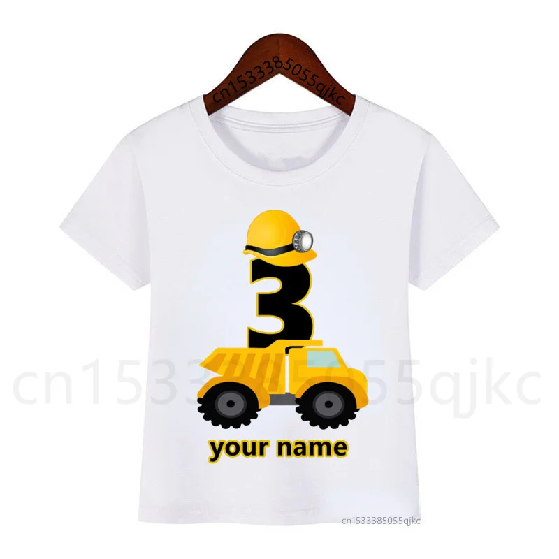 Children\'s Construction Truck T-shirt Excavator Tops Children\'s Fashion T-shirt Boys and Girls Construction Truck Birthday Shirt