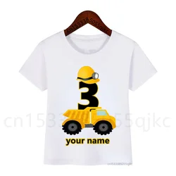 Children's Construction Truck T-shirt Excavator Tops Children's Fashion T-shirt Boys and Girls Construction Truck Birthday Shirt