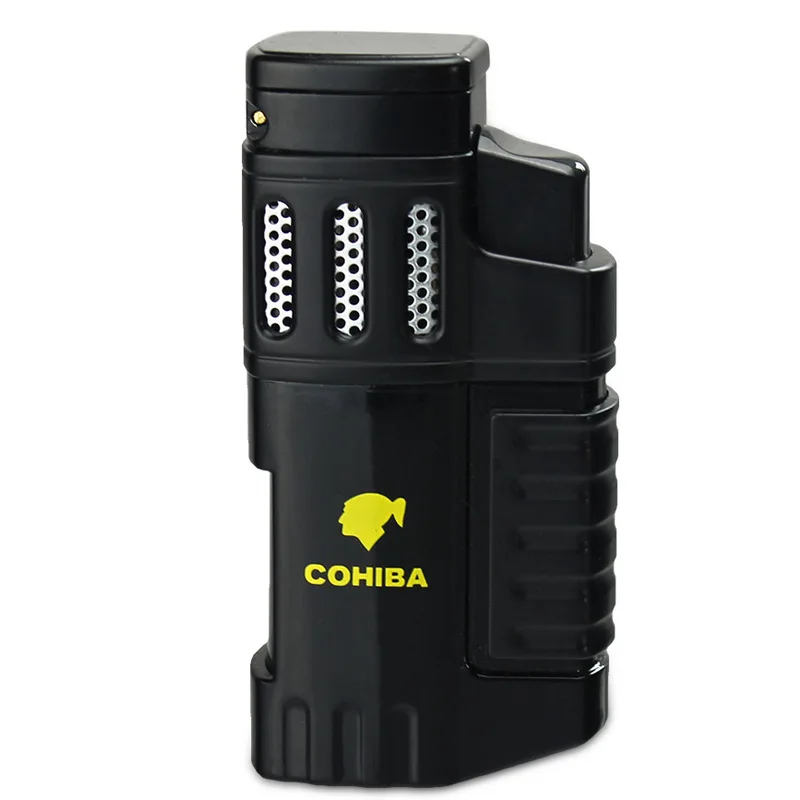 COHIBA Cigar Torch Lighter 4 Torch Jet Flame Refillable with Punch Smoking Accessories Tool for Smoking Portable Gas Lighter