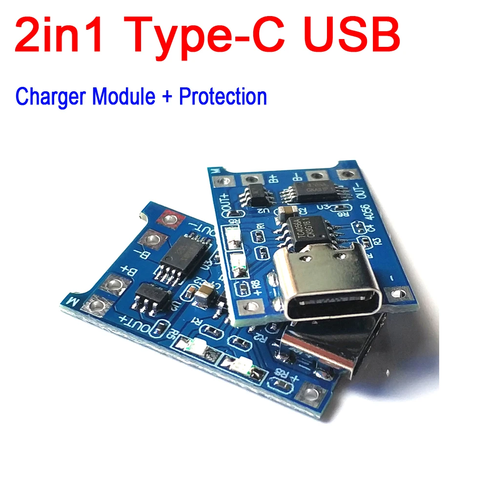 Cargador de litio 2 en 1, protección/placa de protección, Combo Tipo C PD USB TP4056 1A 1S 5V 3,7 V 18650 Li-ion Lipo CELL