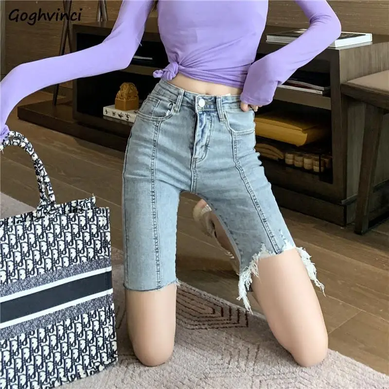 

Shorts Women Skinny Causal Solid Minimalist Chic Femme High Waist Comfortable Washed Summer Cowboy Ulzzang Vintage Teens Trouser