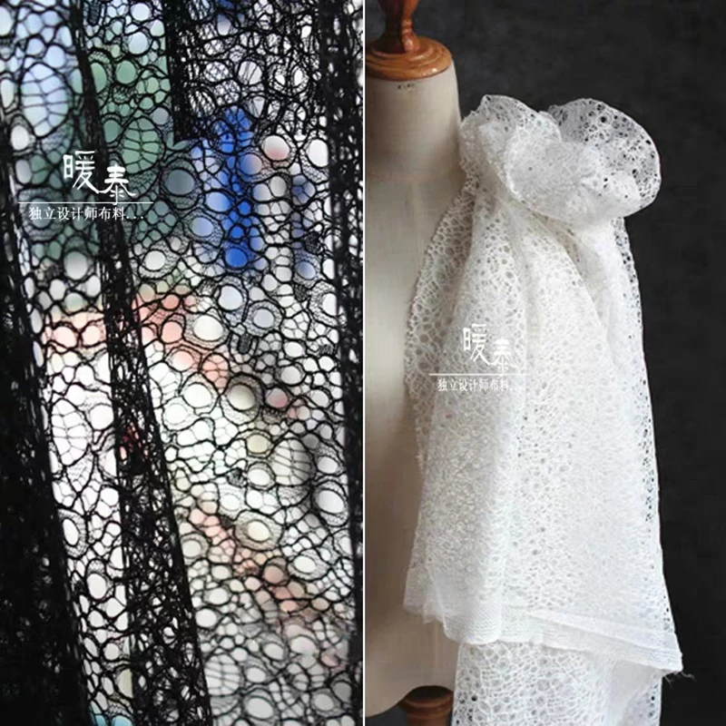 

Round Hole Hollow-Out Mesh Tulle Fabric Black White DIY Decor Fishing Net Coat Skirts Gown Dress Clothes Designer Fabric