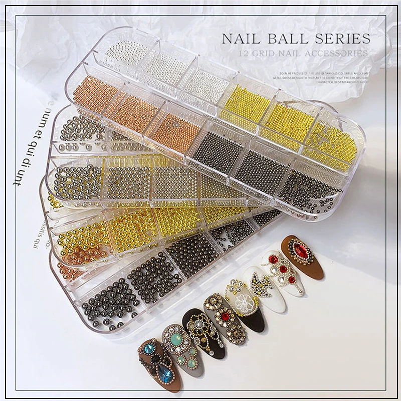 

Luxury Nail Art Rhinestones Nail Decorations Jewelry Gold Silver Steel Balls Mixed Gold Silver Rose Gold Metal Steel Balls