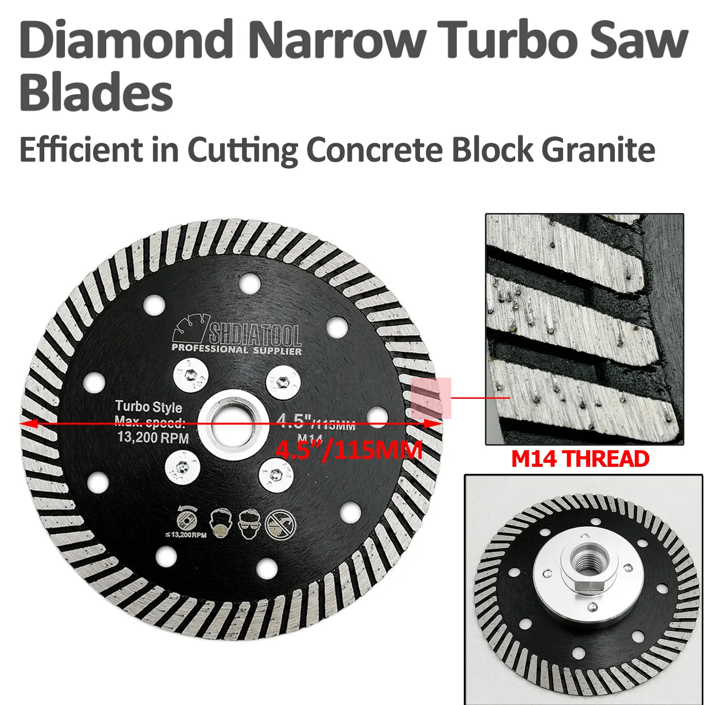 SHDIATOOL 2pcs Dia 4.5 "/115 millimetri Diamante Stampati A Caldo Stretto Turbo Lama Con M14 Filo di Taglio A Disco per Granito Marmo Cemento