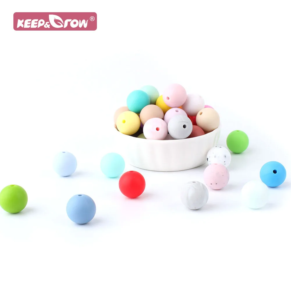 15mm Silicone Beads 20pcs/lot Food Grade Teether Round Baby Teething Nurs Loose Pearl DIY Chewable BPA Free Bead Ball for Infant