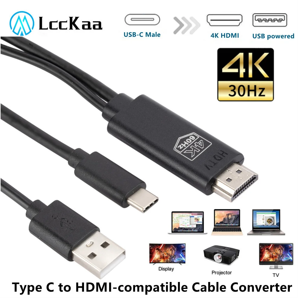 LccKaa-Adaptador de Cable compatible con tipo C a HDMI, convertidor USB 3,1 4k con carga de vídeo HDTV para Samsung Galaxy S9/S8/Note 9