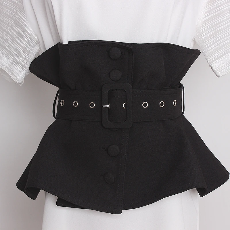 Women's Runway Fashion Black Fabric Cummerbunds Female Dress Corsets Waistband Belts Decoration Wide Belt TB1761