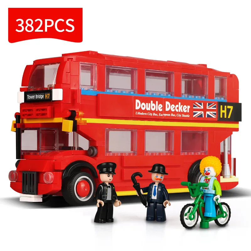 

Urban Uk London School Double-decker Bus Tower Bridge Camper Van Car Friends Creation Building Blocks Educational Toys Kid Gifts