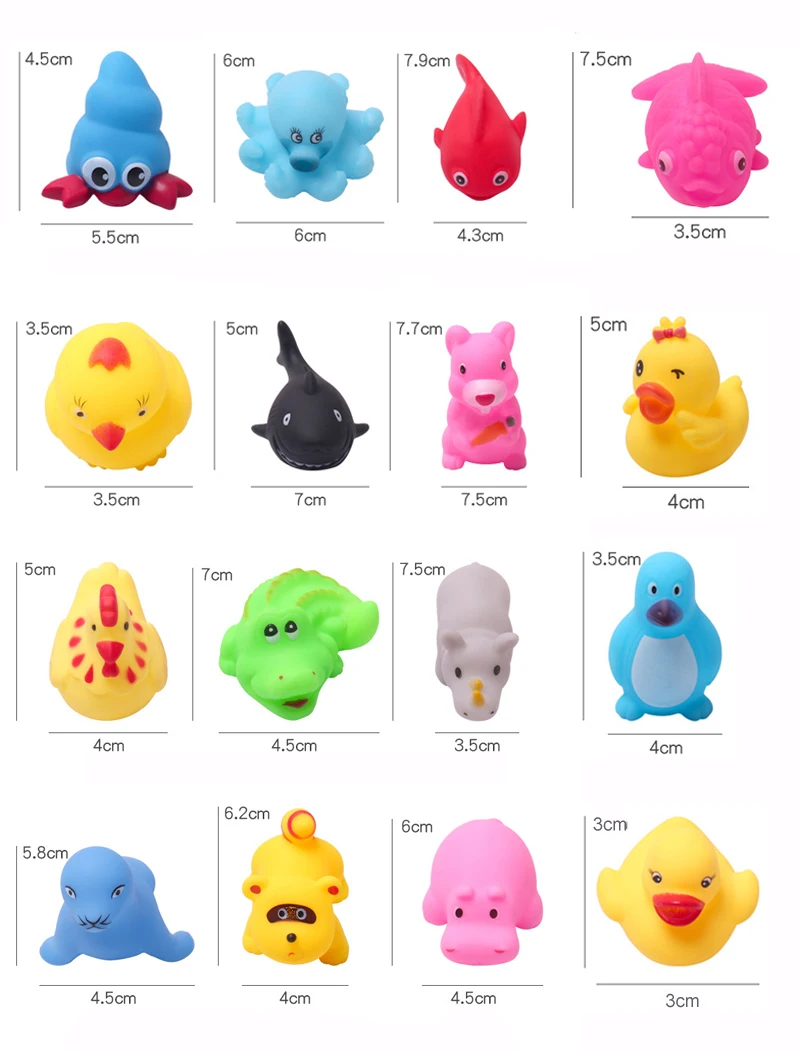 10Pcs/Set Cute Baby Bath Toys Wash Play Animals Soft Rubber Float Sqeeze Sound toys for baby GYH