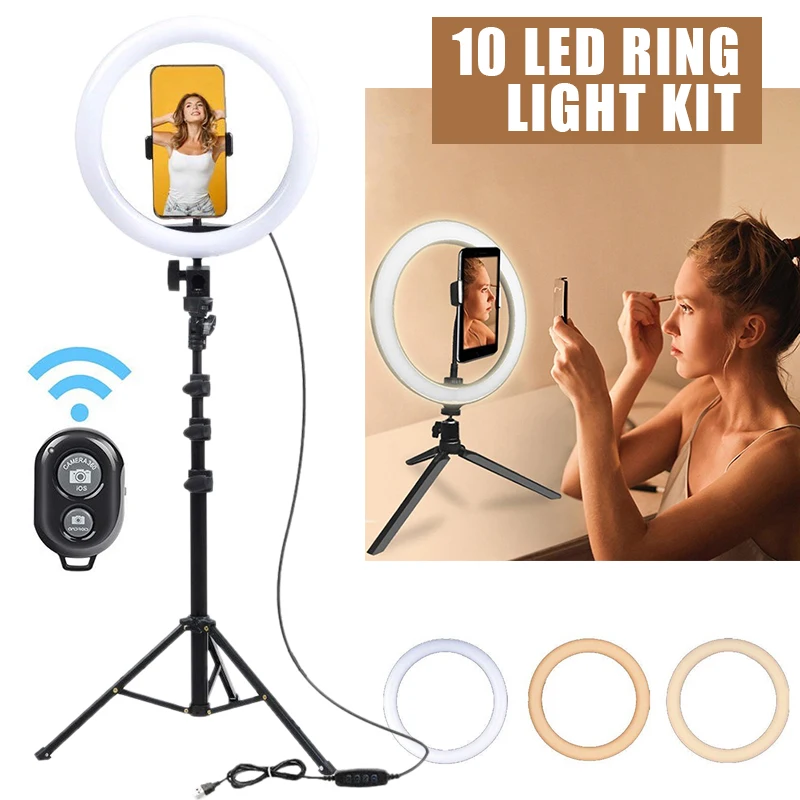 

10'' LED Ring Light Selfie Camera Phone Studio Tripod Lamp For Live Video Makeup