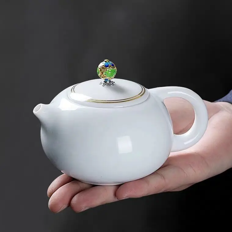 

Белый фарфоровый чайник suet jade Xi Shi, горшок с золотистой ручкой