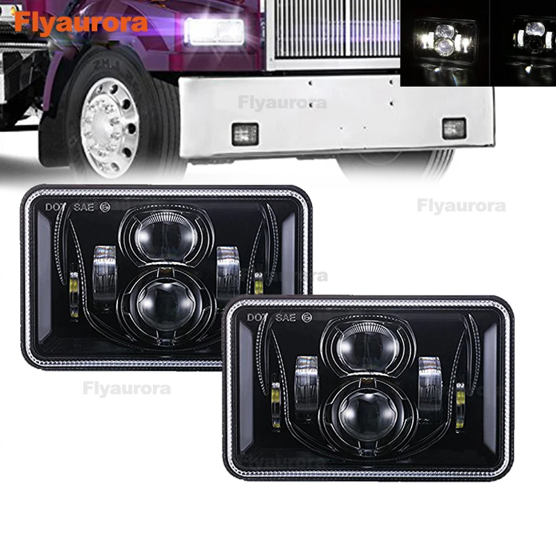 

2PCS LED Headlight Halo DRL For 86-95 Jeep Wrangler YJ 84-01 Cherokee XJ Angel Eyes DRL H4 55W 7x6'' 5X7" LED Square Headlights