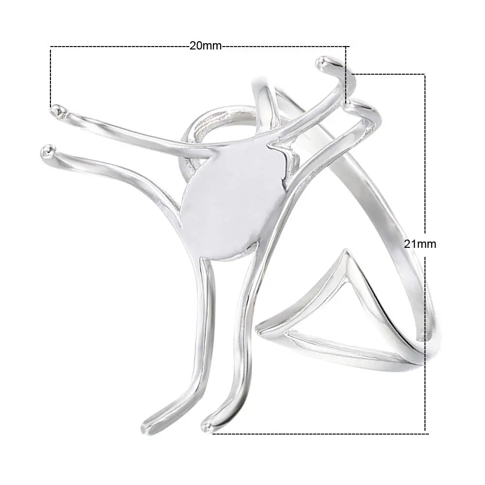 925 Sterling Silver 6 Claws Ring Blank Round Metal Adjustable Ring Base Finding Jewelry Components DIY Gift for Friends