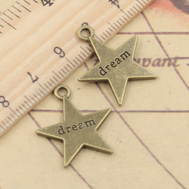 10pcs Charms Star Plates Dream 23x20mm Antique Bronze Silver Color Pendants Making DIY Handmade Jewelry Factory Wholesale