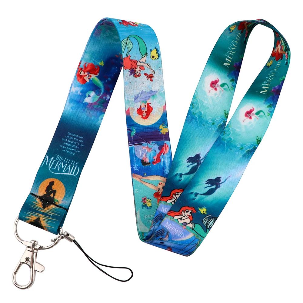 YQ338 The Little Mermaid Lanyard Cartoon Phone Rope Key ID Metro Card Sleeve Badge Holder Neck Strap Keychain Lariat Hot Gifts