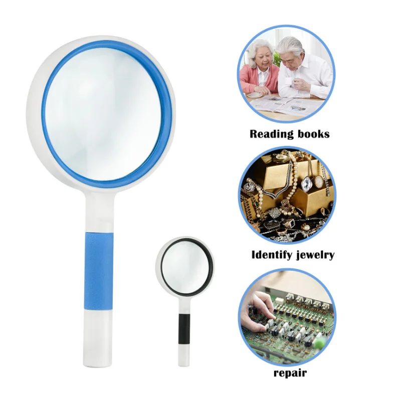 Portátil handheld leitura lupa 6x com lente de vidro anti-skid alça para os idosos para ler livros antiguidades