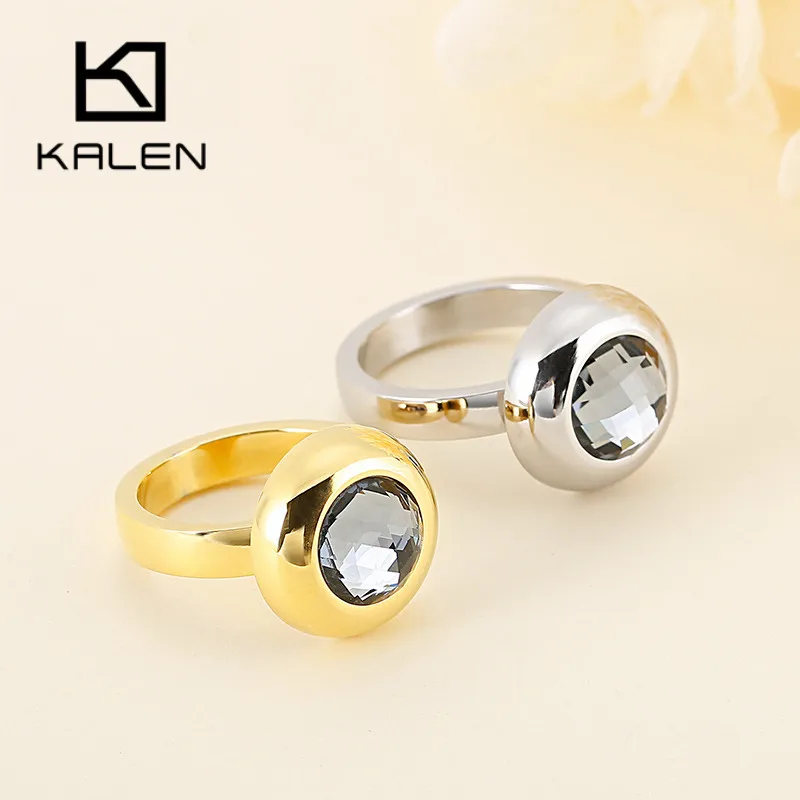 Kalen New Fashion Dubai Gold Color Rings Stainless Steel Bagues Femme White Gray Stone Cheap Party Engagement Lover Rings Gifts