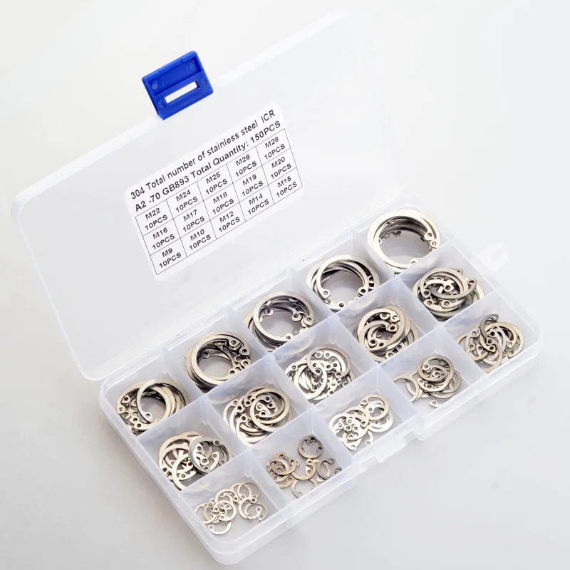 Kit de surtido de anillos de retención de anillo interno tipo C, 150 piezas, de acero inoxidable 304, juego de anillos a presión GB893