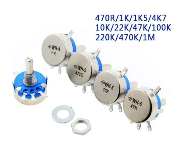 

5PCS WH5-1A 470R 1K 1.5K 4.7K 10K 22K 47K 100K 220K 470K 1M Carbon Film Potentiometer With Switch Potentiometer