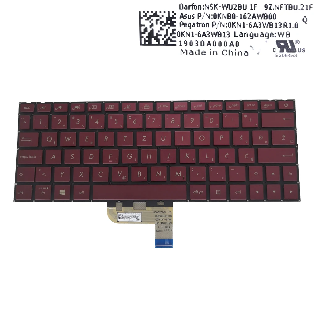 Greek Bosnian Backlit Keyboard For Asus UX333 UX333FA-AB77 UX333FLC UX333FN-A4118T Laptop Keyboards Red Keycaps 0KNB0-162AWB00