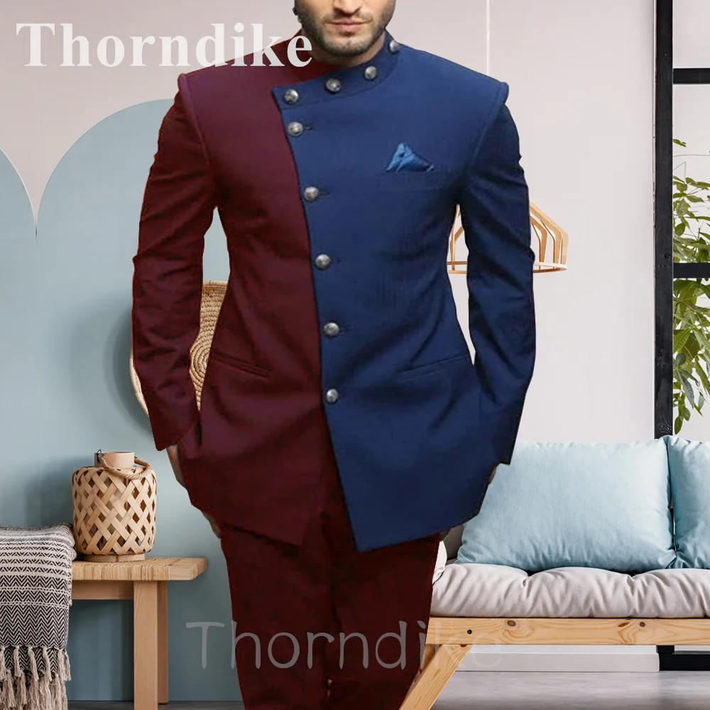 

Thorndike Mens Suit Jacket & Pants Set Elegant Patchwork Wedding Tuxedo Suit for Men India Style Cosstume Hommw Regular Fit