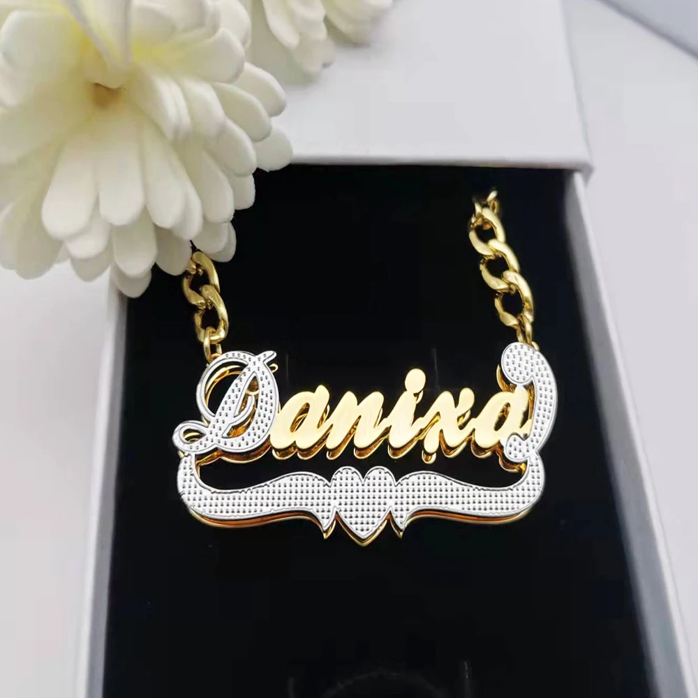 Imagem -03 - Dodoai Personalizado Nome Colares Banhado 18k Ouro 3d Placa de Identificação Colar para Homens e Mulheres Hip Hop Dupla Camada Carta Colar