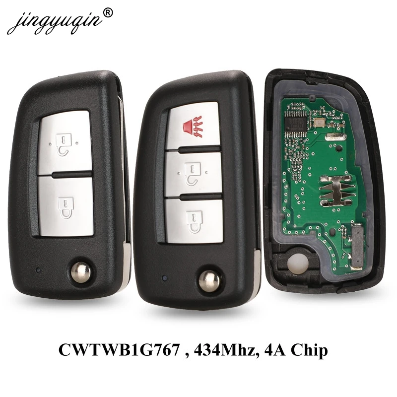 

jingyuqin 2/3 Buttons 433MHz 4A PCF7952E Flip Remote Key For Nissan Qashqai J11 Pulsar C13 Juke F15 X-Trail T32 Micra CWTWB1G767